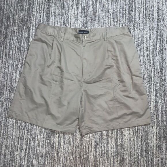Croft & Barrow Mens 42 Pleated Front Chino Shorts Tan Khaki Pockets 8"‎ Inseam - Picture 1 of 7